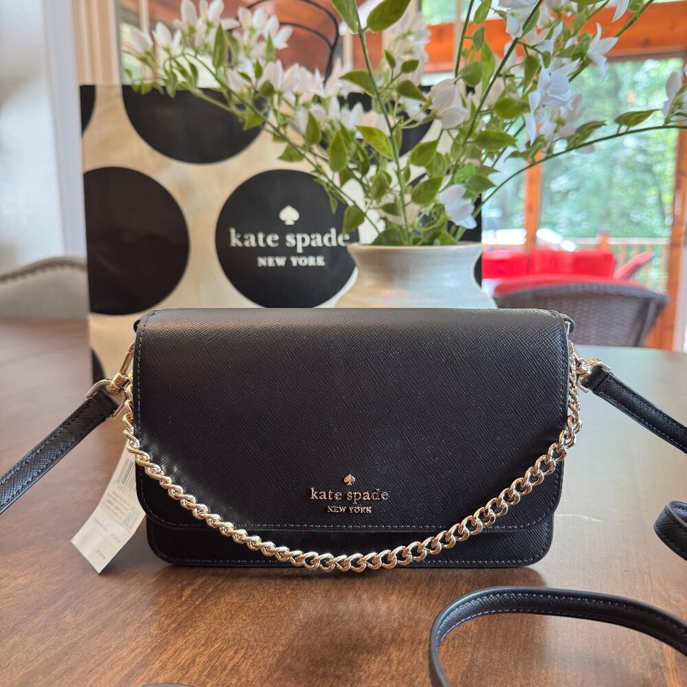 Kate Spade Madison Willow Small Flap Crossbody KC586 Black Saffiano Leather